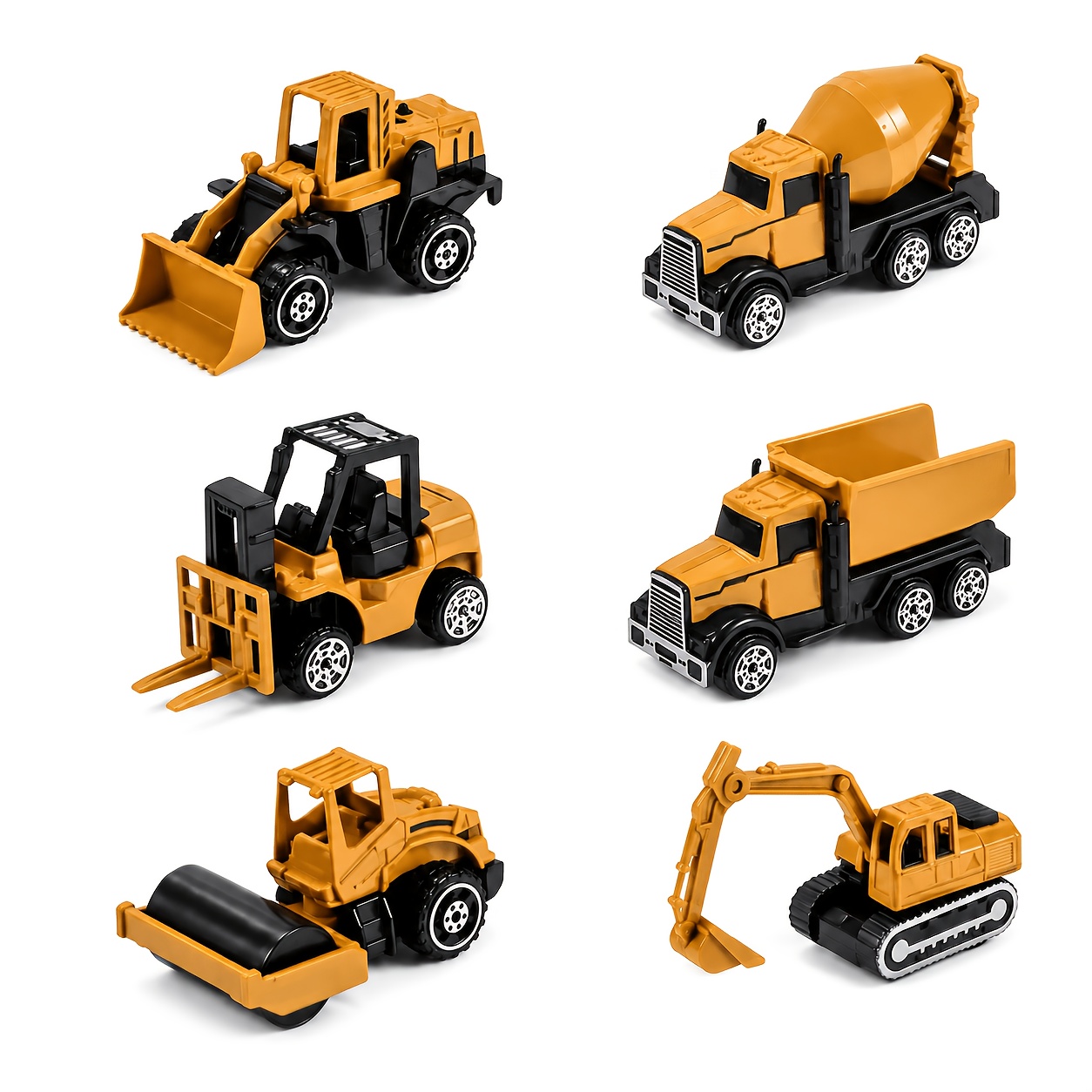 TEMU Mini Alloy Engineering Vehicle Set Crane Truck Parking Model Excavator Tractor Roller Shovel Construction Vehicle Toy Suitable For Decoration