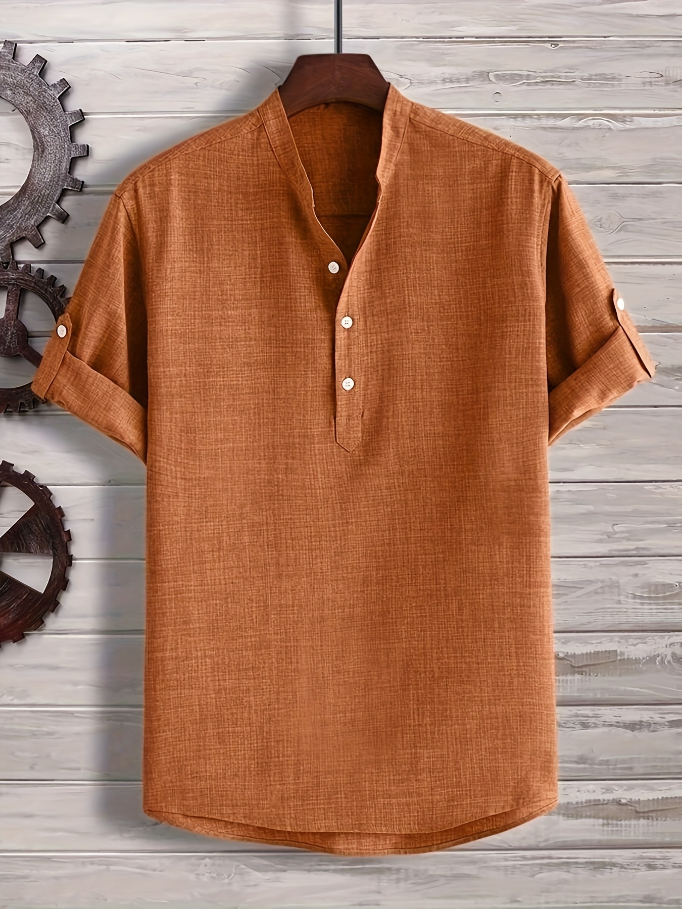 Men's Solid Color Henley Collar Short Sleeve Shirt, PLUS SIZE