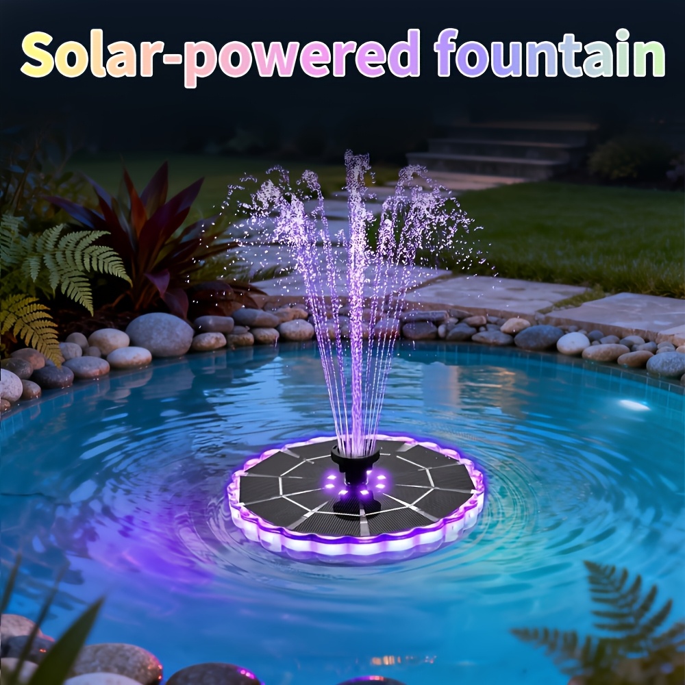 TEMU 3.5w Solar Fountain With Colored Light Ring - Outdoor Solar-powered Fountain Pump With Led Lights And Multiple Nozzles, Ipx8, For Landscape