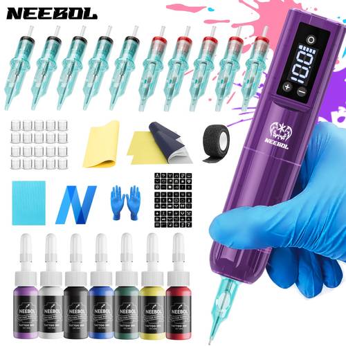 cordless tattoo gun set 2000mah battery portable design wireless rotary tattoo pen with 10 cartridge needles 6 inks tattoo supplies equipment for beginners and artists body art makeup easter gifts