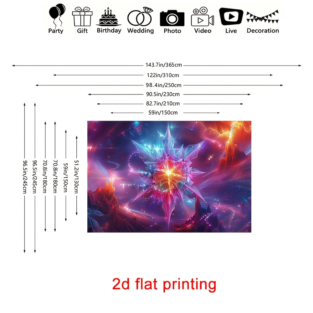 Sfondo fotografico 2D piatto, 1 pezzo, con stella psichedelica e sfondo cosmico, adatto per servizi fotografici, videografia, cattura l'essenza con isole fluttuanti surreali e vivaci, luci eteree per Instagram, YouTube, scatti commerciali - Atmosfera, 2D piatto