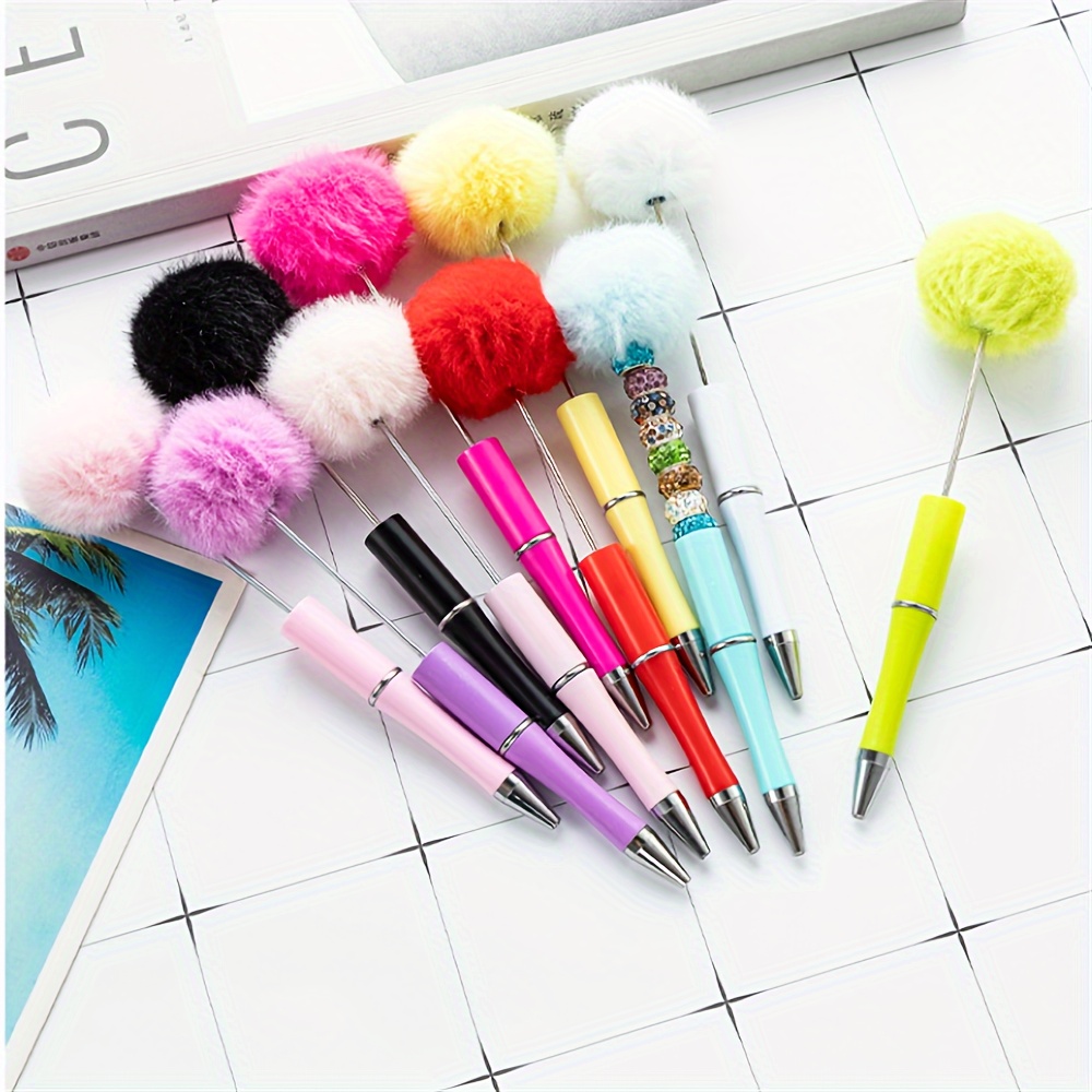 

20pcs Fluffy Plastic Beadable Ballpoint Pens Assorted Color Fuzzy Bead Pen Creative Beaded Writing Pens For Diy Making Back-to-school Gift Office Supplies