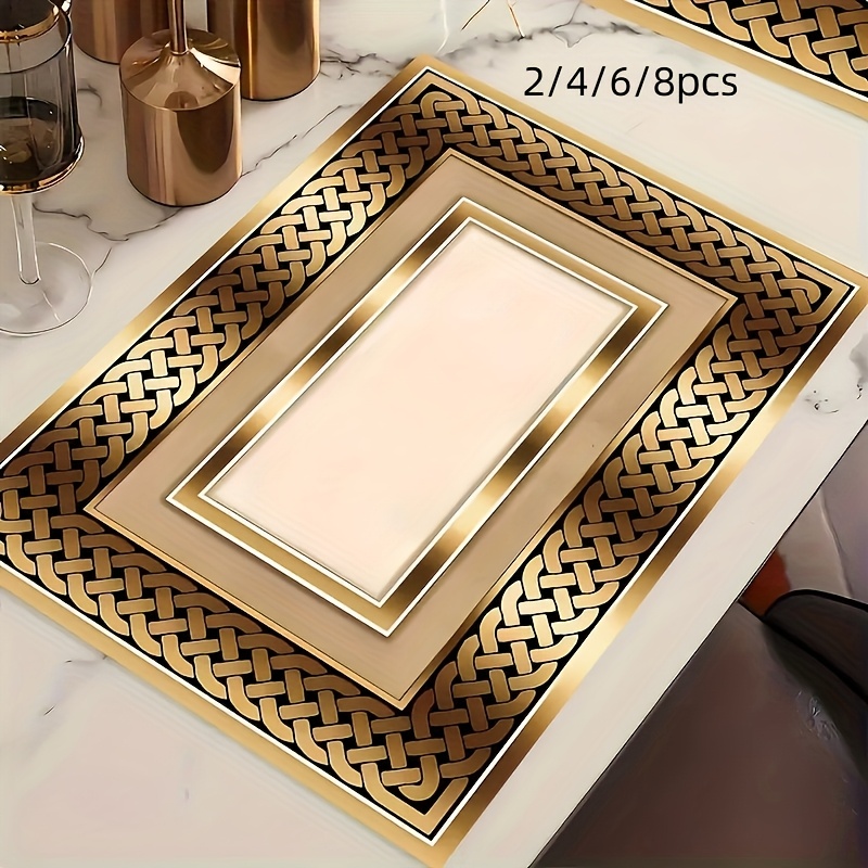 

2/4/6/8pcs Luxury Gold Linen Set Placemats - Festive Banquets And Daily Kitchen Restaurant Dining Table And Coffee Table, Home Decoration