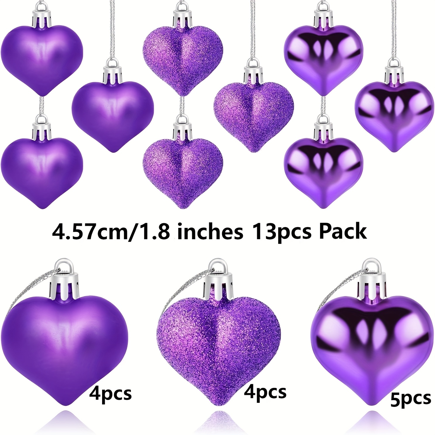 TEMU 13 Christmas Ball Ornaments, Heart-shaped Pendants For Valentine's Day, 4.57 Cm. Durable Plastic Decorations For Christmas Trees, Suitable For