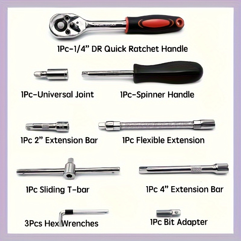 46pc ratchet wrench with socket metric and extension rod suitable for car repair and engineering kit storage box details 4