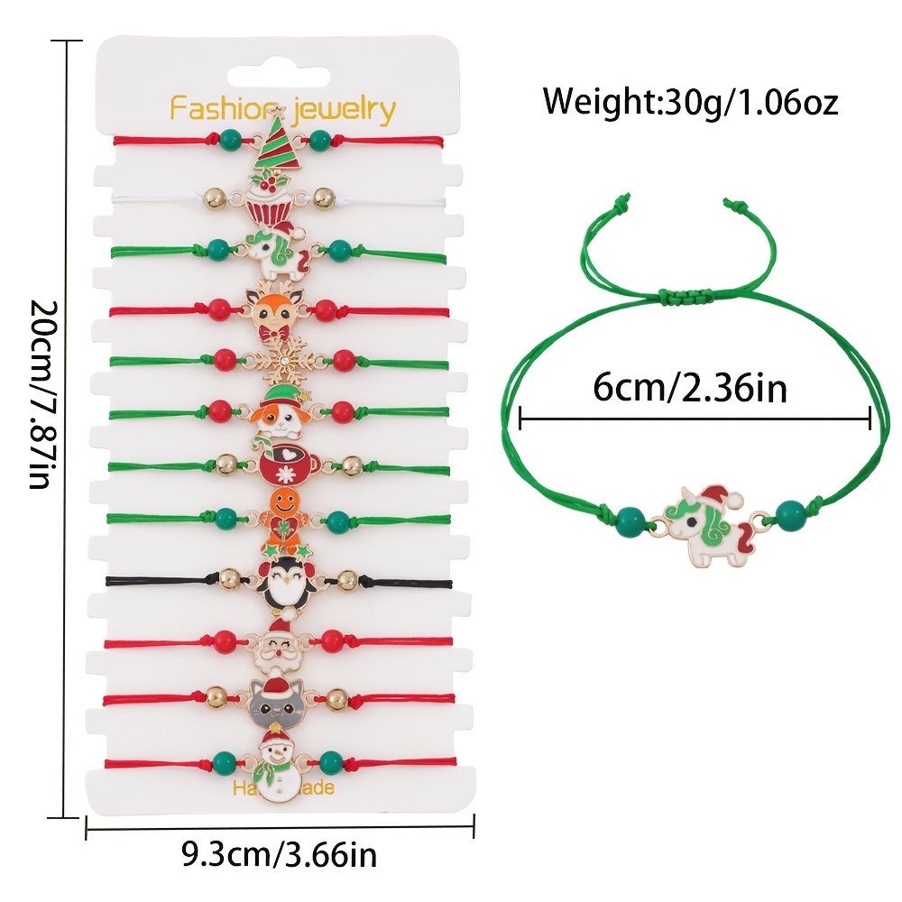 12pcs Christmas Kids Drawstring Bracelet Set with Cute Charms