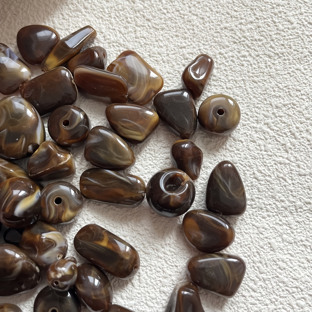 TEMU 30g Coffee-colored Multi-style Heart Oval Irregular Stone Bead Strands Handmade Jewelry Necklace Bracelet Decor Additions Random Mixed Style