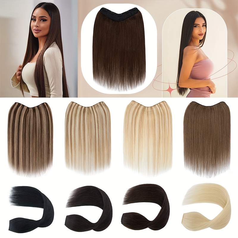 v shape clip in human hair extensions 12 inch double weft seamless clip in hair extensions human hair   v shape 100   human hair hairpieces for volume length black highlight details 5