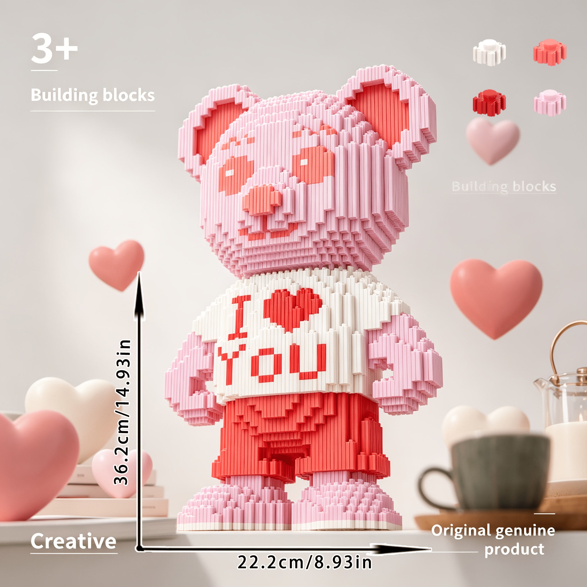 TEMU Ornement de bureau Série Créature rose, taille 2026, Jouet modèle de bloc de construction créatif, Modèle de jouet d' de bloc de construction