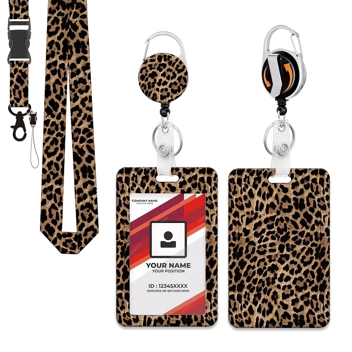 TEMU 2D A Unisex einziehbarer drehbarer Ausweis-Halter mit Zuglasche doppelseitigem braunem Leopardenmuster, ein Bestseller-Ausweis-Clip