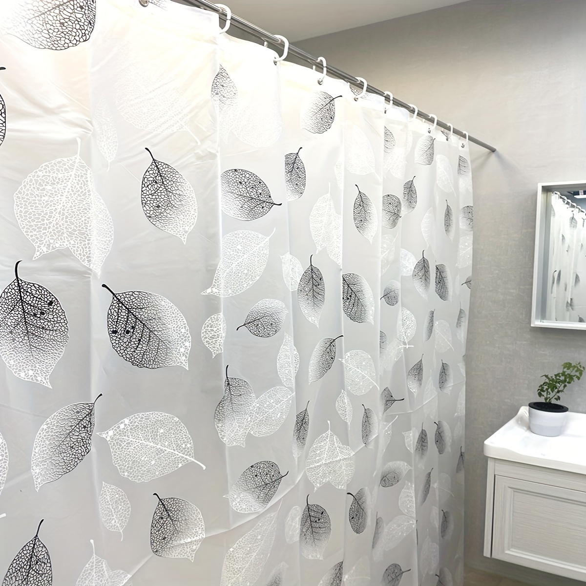 

1pc Thickened Waterproof And Mildew-proof Shower Curtain, Pvea Bathroom Partition, Comes With Hooks, White, 180cm*180cm