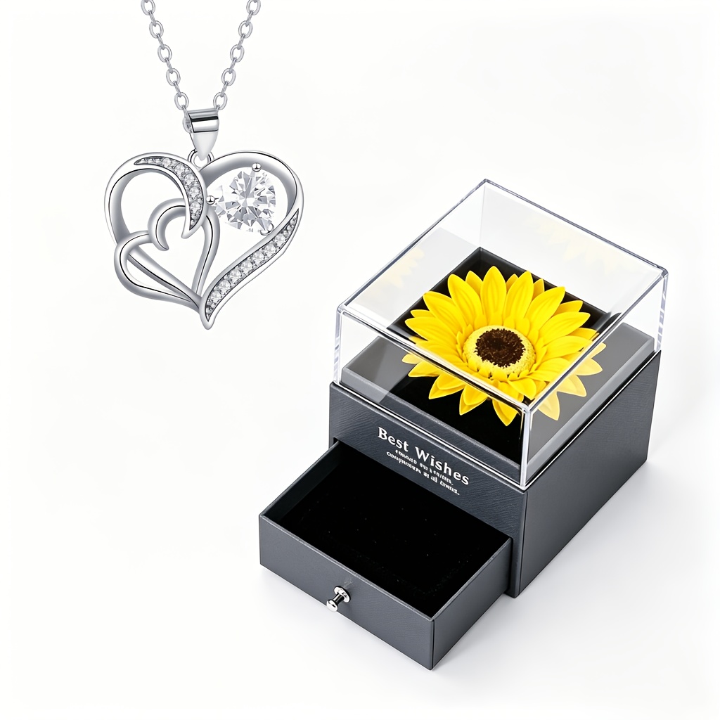 Women's Interlocking Double Heart Synthetic Zirconia Pendant Necklace Set