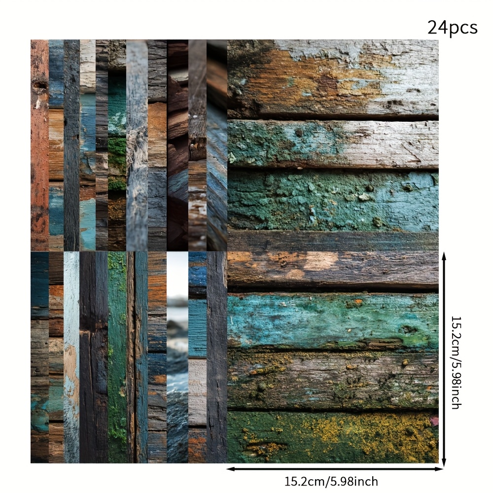 TEMU The 24pcs Of Old Wooden Planks At Have Eroded By , Exuding A Warm, Vintage Marine Atmosphere. Grain Of Showcases The Passage . This Scrapbook