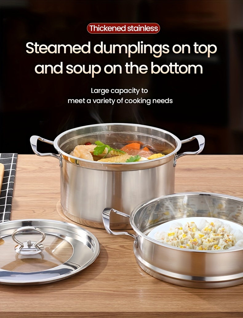 versatile stainless steel steamer pot with dual handles large capacity multi layer design for steaming cooking dishwasher safe   home parties camping and rvs details 1