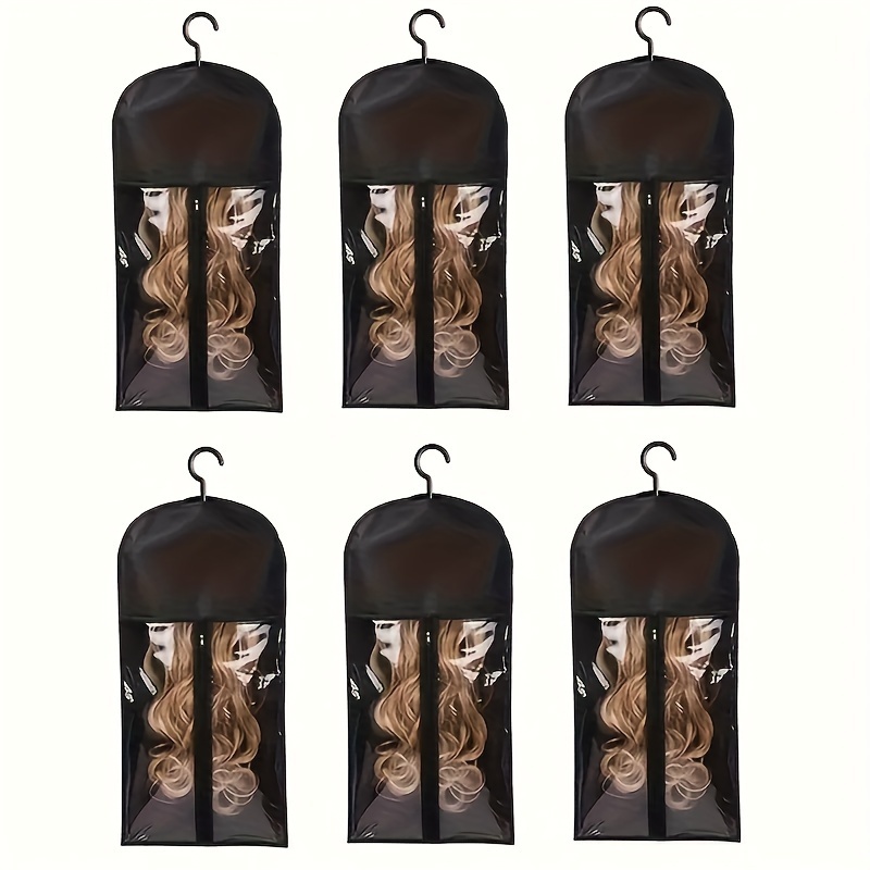 

6pcs Wig Storage Bags With Hooks - Transparent, Dustproof & Portable Design For Salon And Home Use, Holds Multiple Wigs