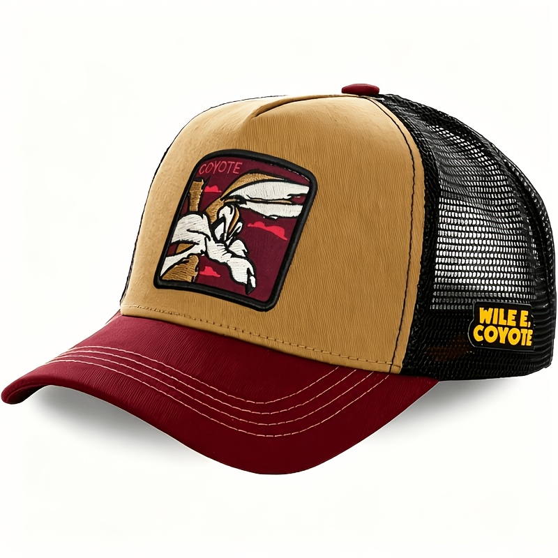 E-shop Looney Wile E. Coyote Mesh Baseball Cap mit Stickerei, Unisex Atmungsaktive Mesh Baseball Cap, Leichte Atmungsaktive Sommerhut, Verstellbare