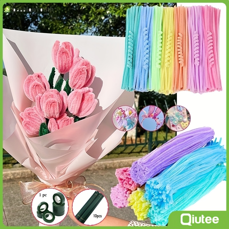 

Quitee Craft Diy Kit: 10 Plastic Flower Stems & Macaron Twist Ties - Soft, Flexible Chenille Stems For , Sewing & Art Supplies