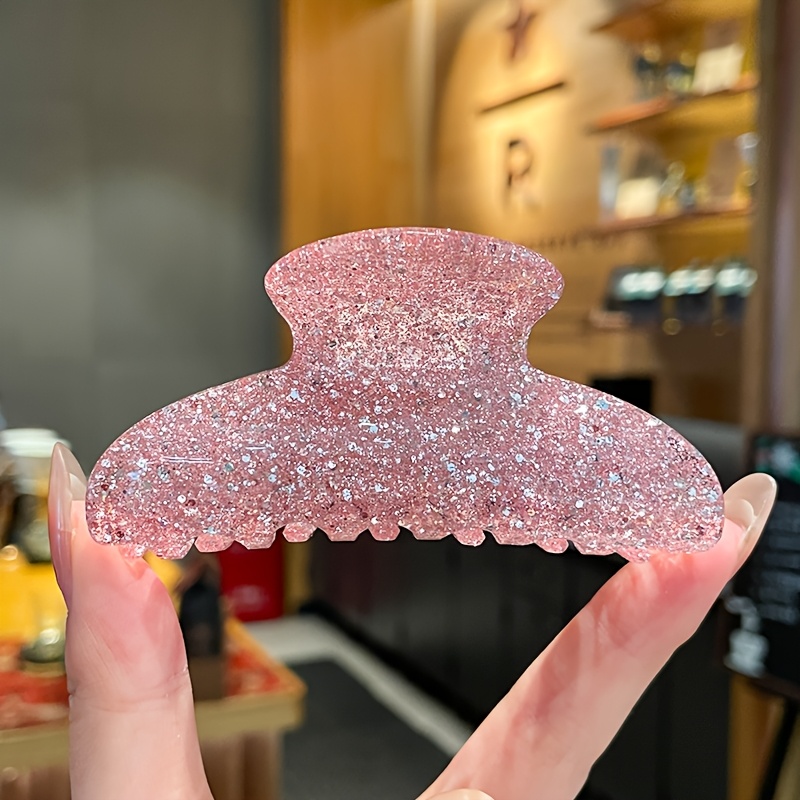 TEMU 1 pince à cheveux et brillante en acrylique avec des sequins étincelants - ovale, couleur unie, parfaite pour les fêtes d'année, accessoires de