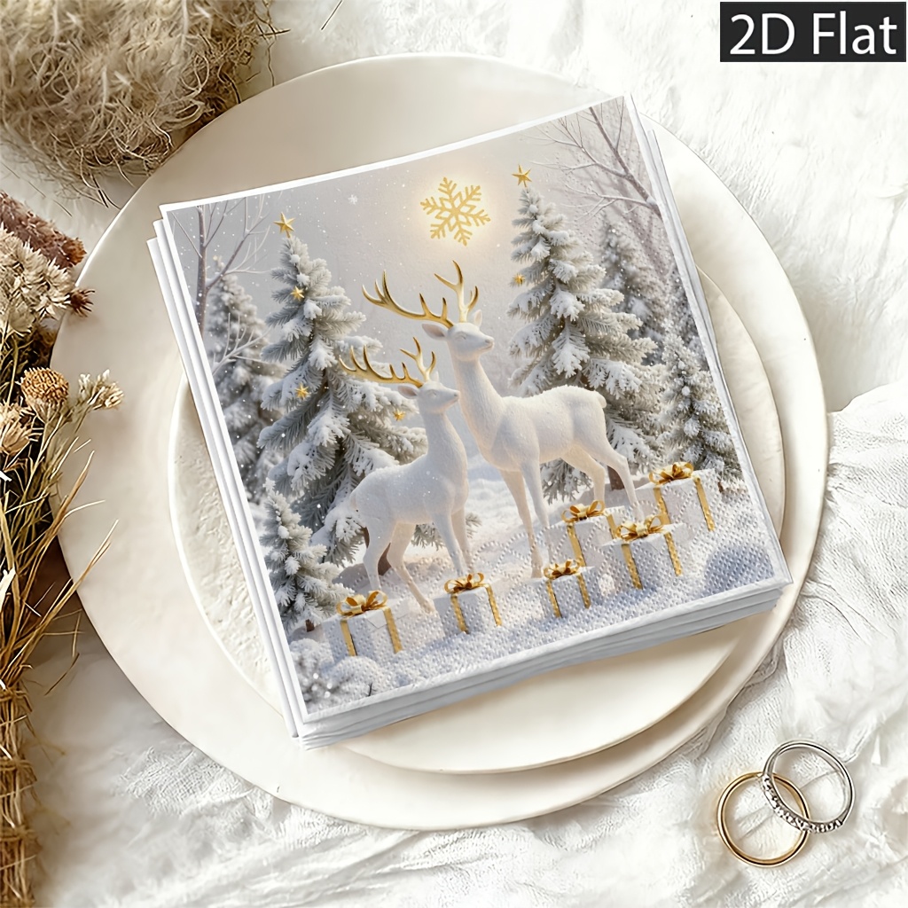 TEMU 2d Flat 20pcs Snow Scene Gif Disposable Paper Napkins, 2-ply For Extra Durability - Perfect For Weddings, Birthdays & Celebrations, Gifts For
