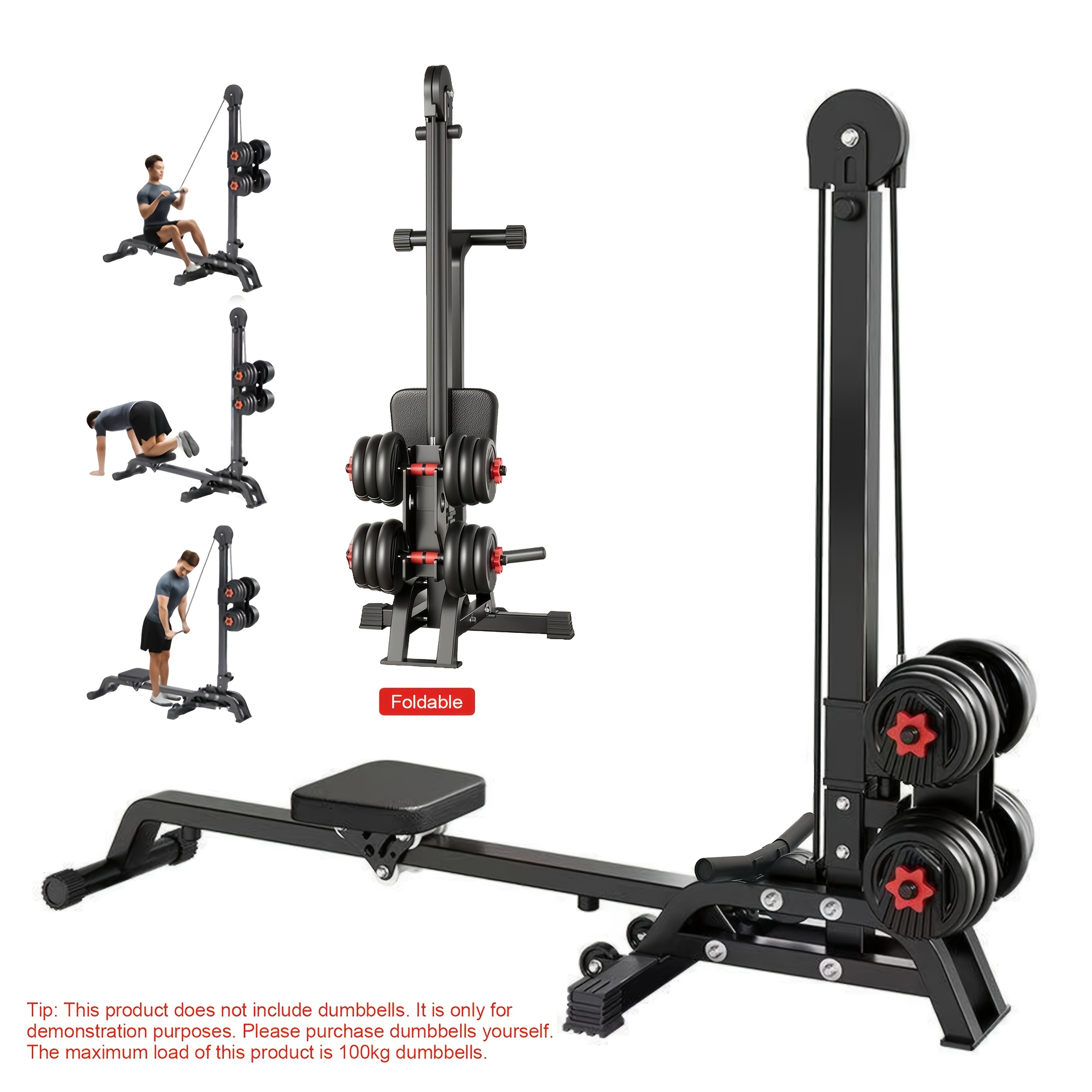 Image of Multifunctional Foldable Rowing Machine, Quiet Air Resistance Full Equipment For Home, No Battery Required, Supports 60lbs Dumbbells (dumbbells Not Included)