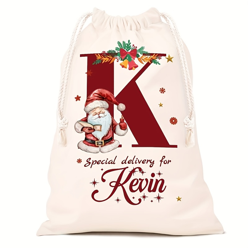 Personalized Name Christmas Gift Bags, Extra Large Drawstring Santa Bags