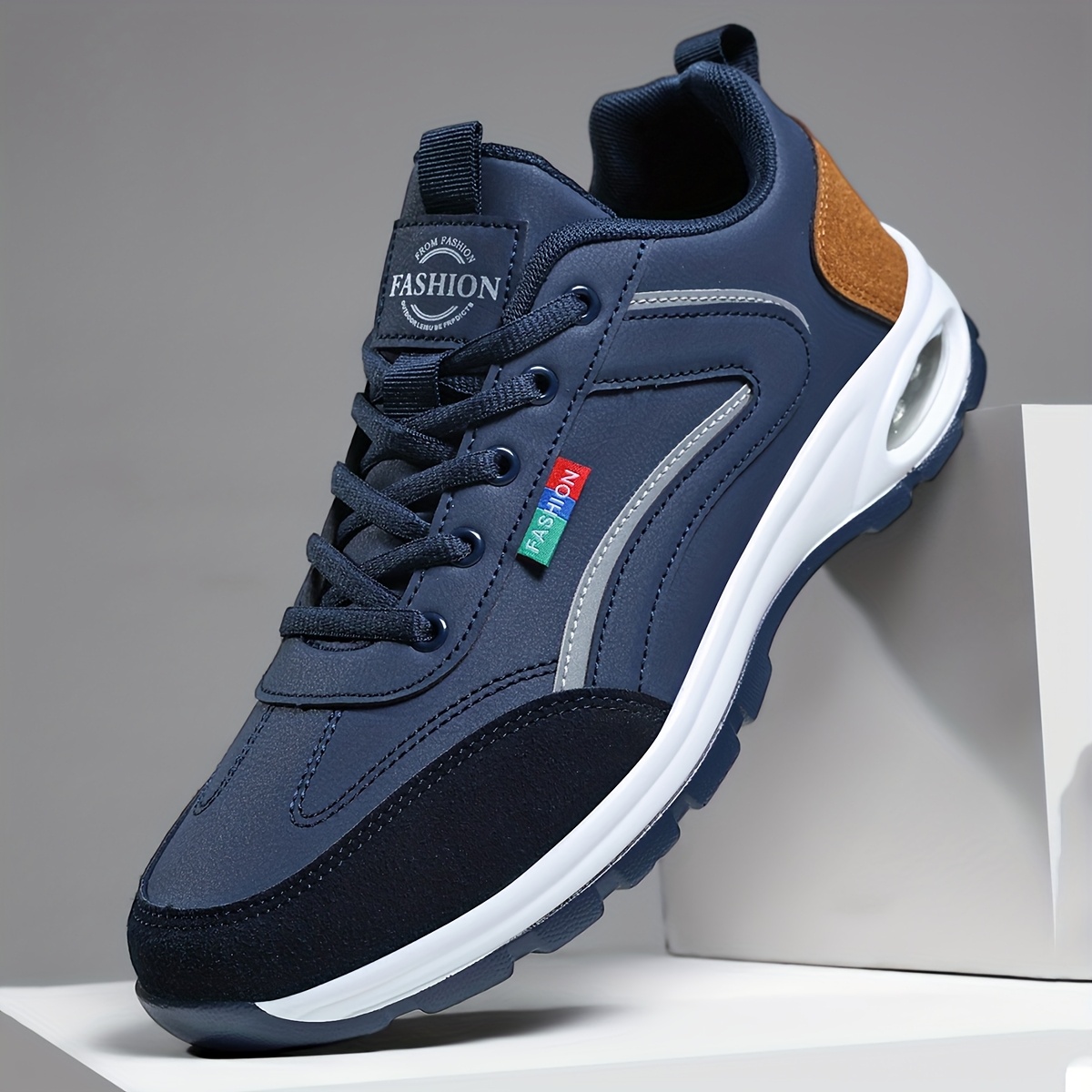 mens fashionable navy blue running shoes with air cushion casual lace up sneakers for outdoor activities comfortable training shoes casual walking shoes stylish   comfortable footwear 3