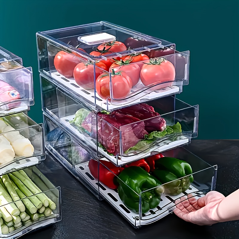 2pcs refrigerator organizer drawer stackable fridge organizer bins with lids reusable containers for fruits vegetables utility   containers for fridge easy clean kitchen pantry and freezer solution perfect gift for housewarming