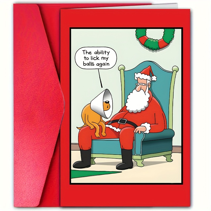 

Santa & Pets Christmas Greeting Card With Envelope, 4.72" X 7.09", Cute Designs, Humorous Holiday Wishes For Everyone - Family, Friends, And