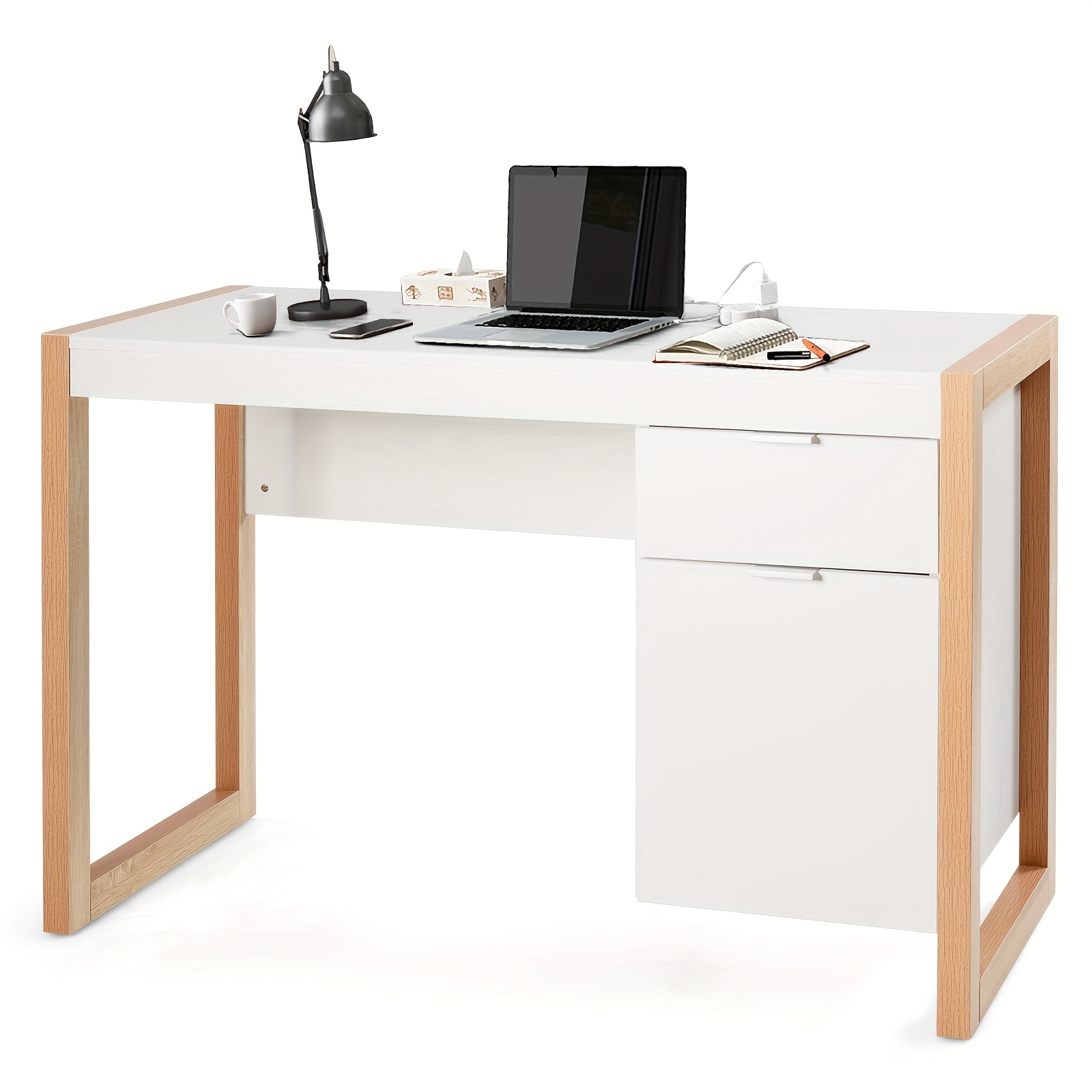 Image of 112cm X 50cm X 75cm, Desk, Workstation Desk W/ Storage Cabinet, Drawer, Simple Elegant Design, Thickened Panel, Sturdy Structure, Writing Desk, Office Products Office Furniture