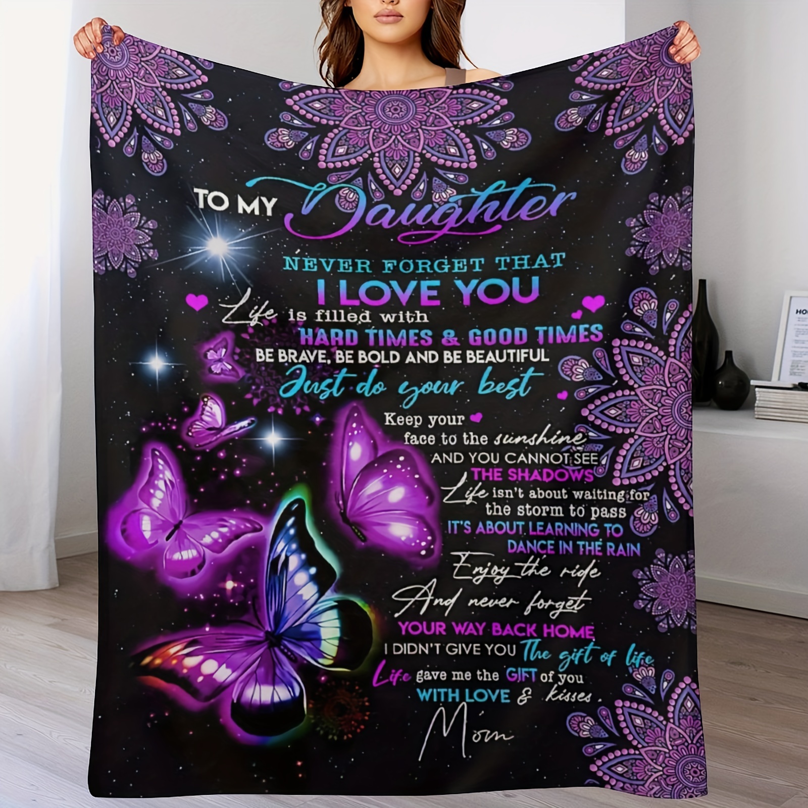

Daughter Car Interior Blanket, Daughter Birthday Gifts From Mom - Extra Large Soft Throw Blanket 60x80 Inches Sublimation Butterflies Fleece Blanket For Car, Couch And Sofa Bed