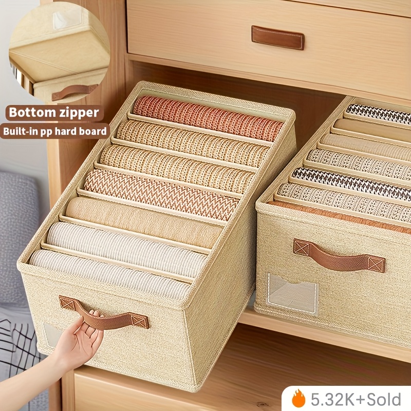 2/4 Stck Groe Kleiderschrank-Organizer mit 0/7/9/12 Fchern  Stapelbare  Stoff-Aufbewahrungsbox mit stabilen Griffen & Etiketten fr Hosen,  T-Shirts, Pullover, Mntel, Jeans, Kleider  Ideal fr ...