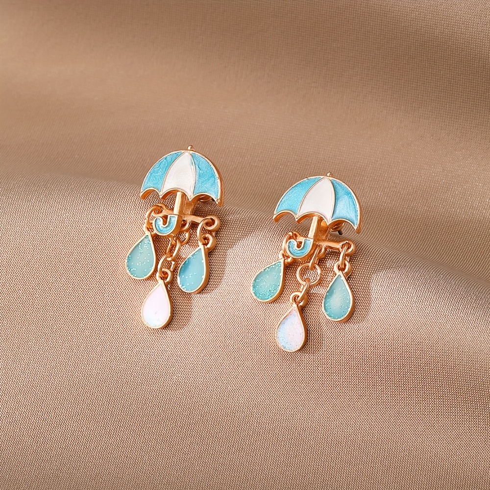 TEMU A Pair Of Umbrella-shaped Raindrop Earrings Alloy Handmade Glaze Creative Earrings Gift For Gift For Mom Summer