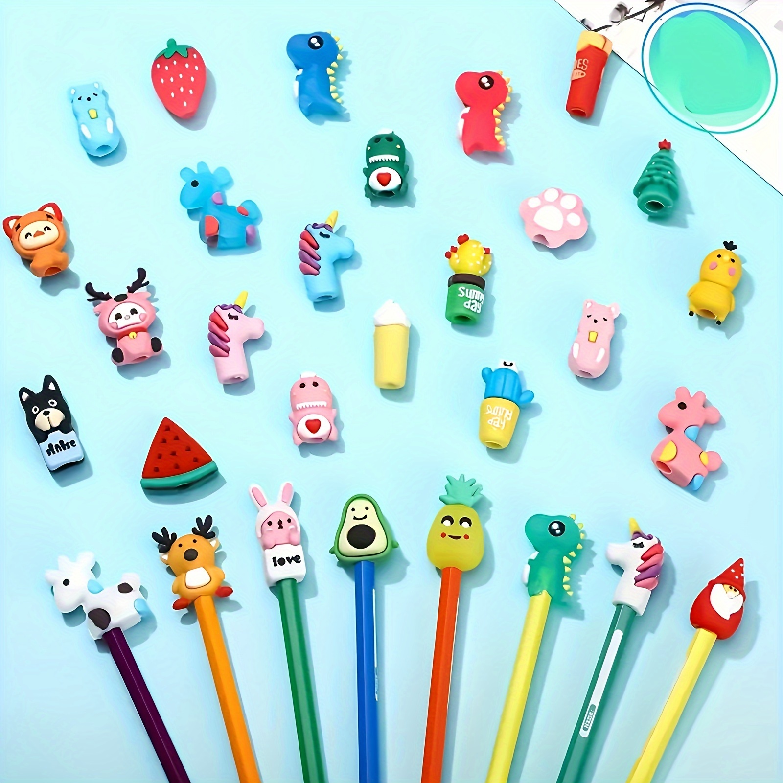 

20-pack Silicone Pencil Caps, Fruit & Animal Design, Anti-breakage & Easy Clean, Essential School Stationery, Office Writing & Correction Supplies, Holder