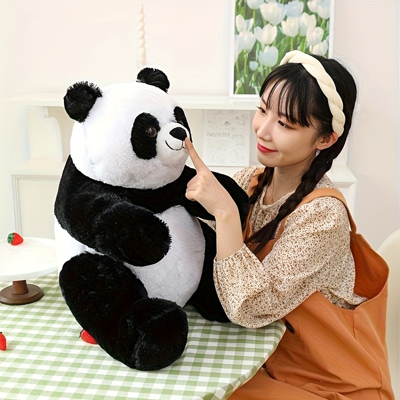 large plush panda stuffed animal toy - soft black & white stuffed bear with black ears, rounded body & cute  ,   home decor, birthday, halloween, and holiday gifts for family and  , stuffed animal, festive gift item,   design, durable stuffed toy 0