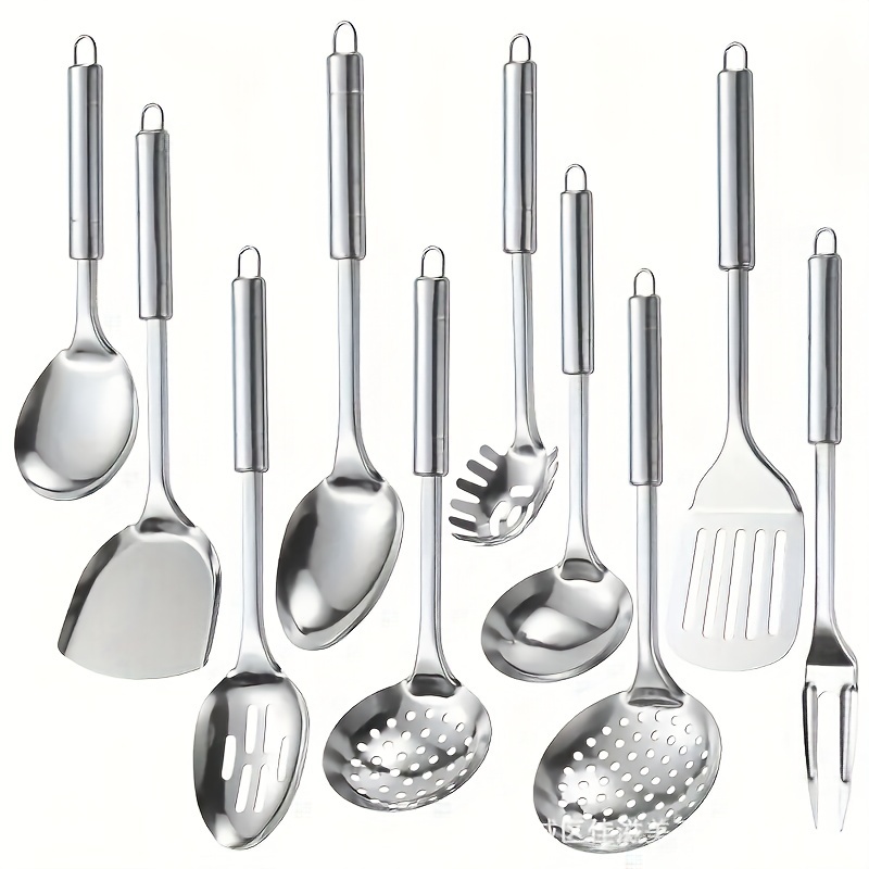 

10-piece Stainless Steel Kitchen Utils Set - Non-stick, Dishwasher Safe Cooking Tools With Ergonomic Handles For Home & Restaurant Use
