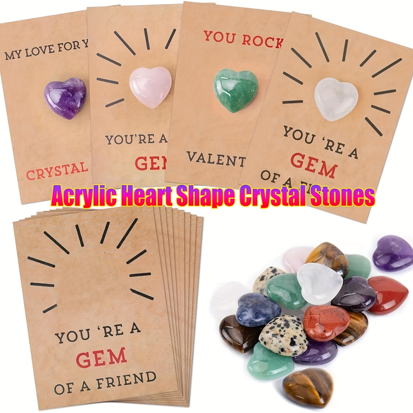 

28pcs Valentine's Day Cards With Acrylic Heart-shaped Crystals – "" , Birthday Gifts, Carnival Bags, Favors – Assorted Colors (purple, Green, Pink, White), Romantic Gifts | Heartshaped Design |