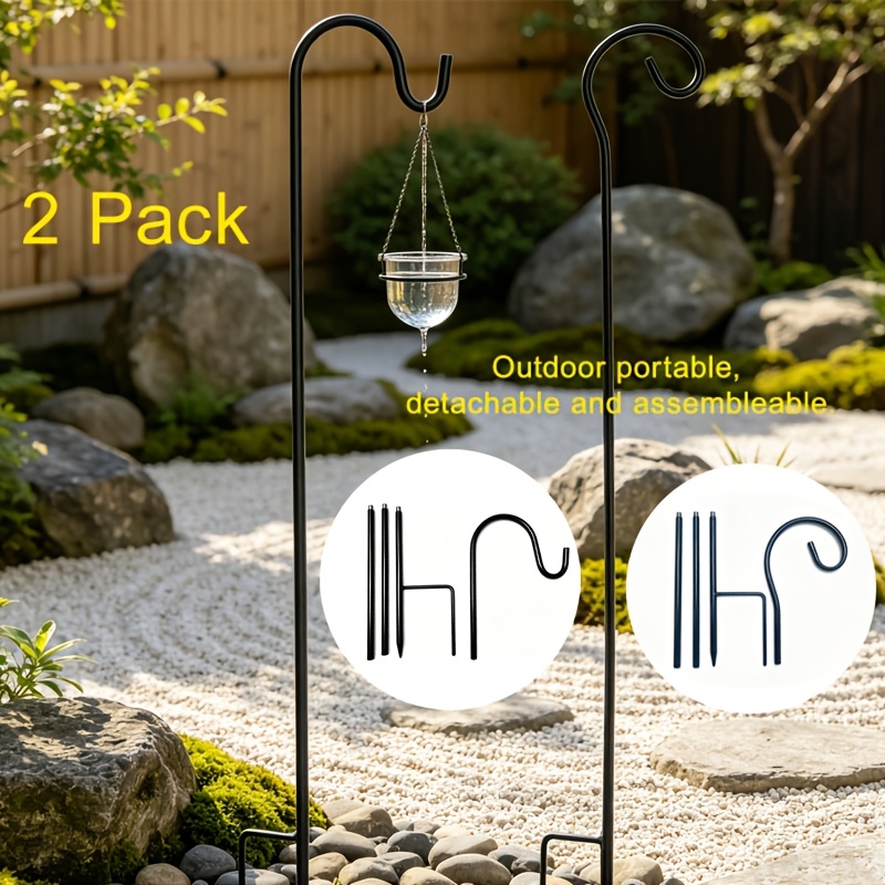 TEMU 2-pack Detachable Shepherd Hooks For Outdoor Use, 2-prong Base - Hanging Hummingbird Feeders, Lightweight Plants, Wind Chimes, Bird Feeders,