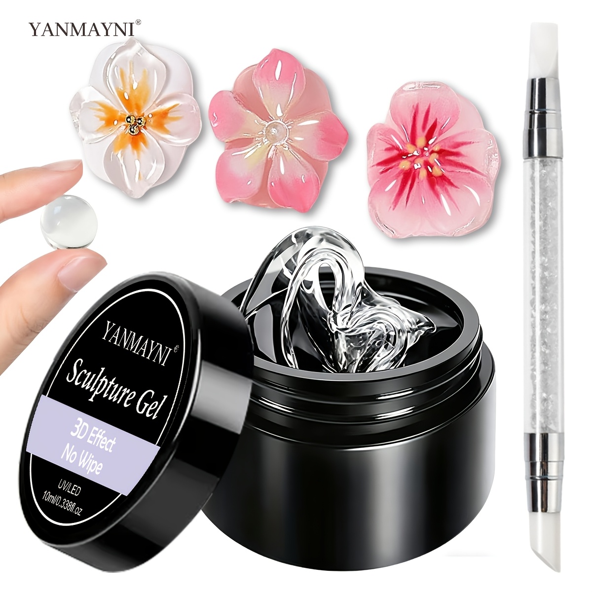Image of Solid Builder Gel Kit, Clear 3d Sculpting Gel Non-sticky Hand Carving Gels With Pen Hard Gels For Nail Molding 3d Flowers For Nail Design Manicure