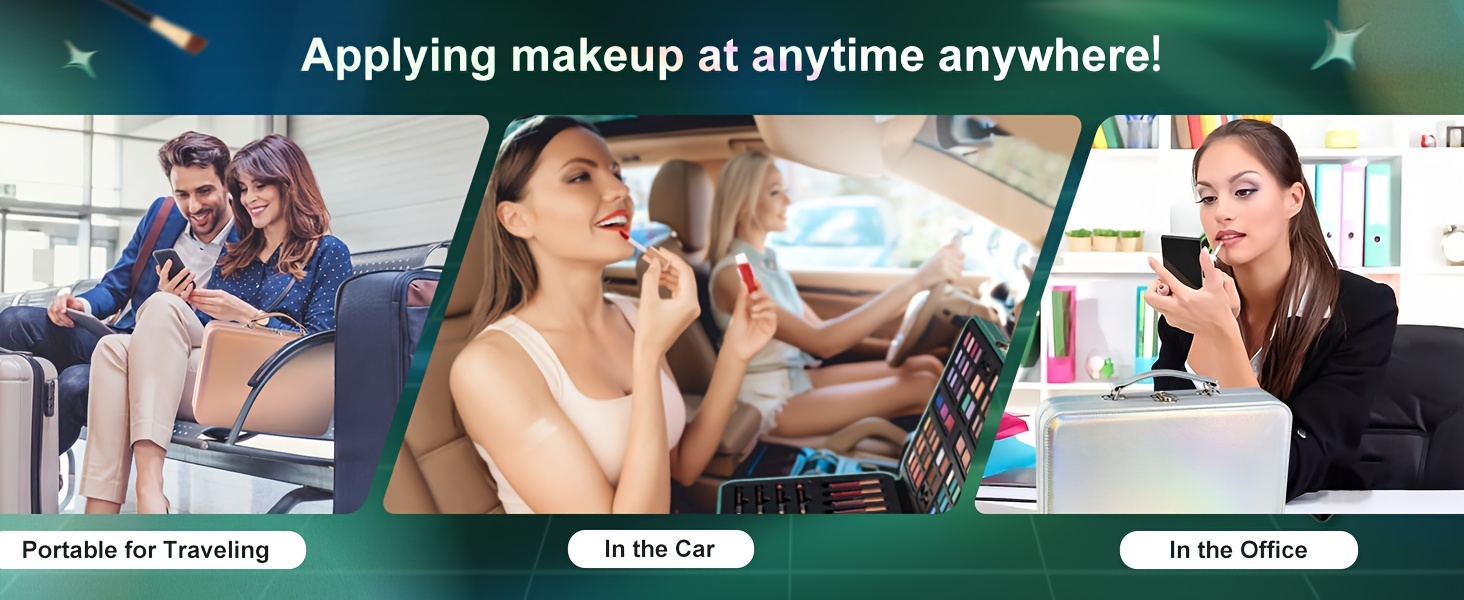 Conjunto de maquiagem All In One para meninas de todas as idades, kits de maquiagem para adolescentes iniciantes com estojo verde, paletas de sombras, blush, gloss labial, delineador, conjunto de presentes de cosméticos para aniversário detalhes 2