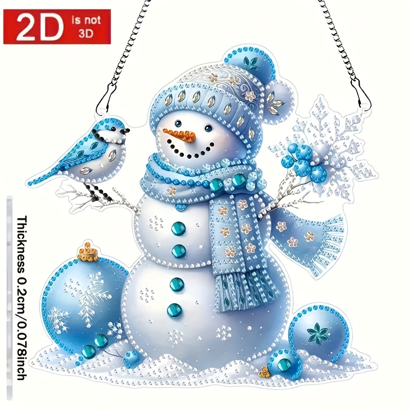 TEMU 2d Plane Pattern, Diamond Painting Pendant, Handmade Diy Snowman With Shaped Diamonds, Diamond Painting Mosaic Pendant, Holiday-themed Irregular