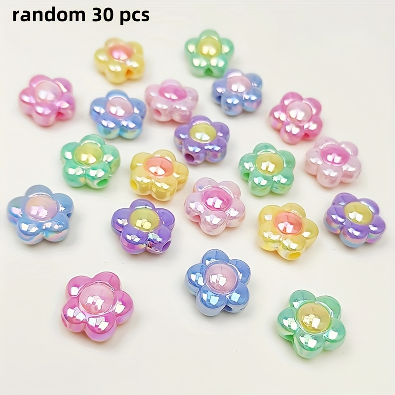 E-shop 30 Stück zufällige, lebendige Acryl-Blumenperlen, geeignet für Schmuck - Sortierte, weiche Farben und schimmernde Töne, halbtransparente