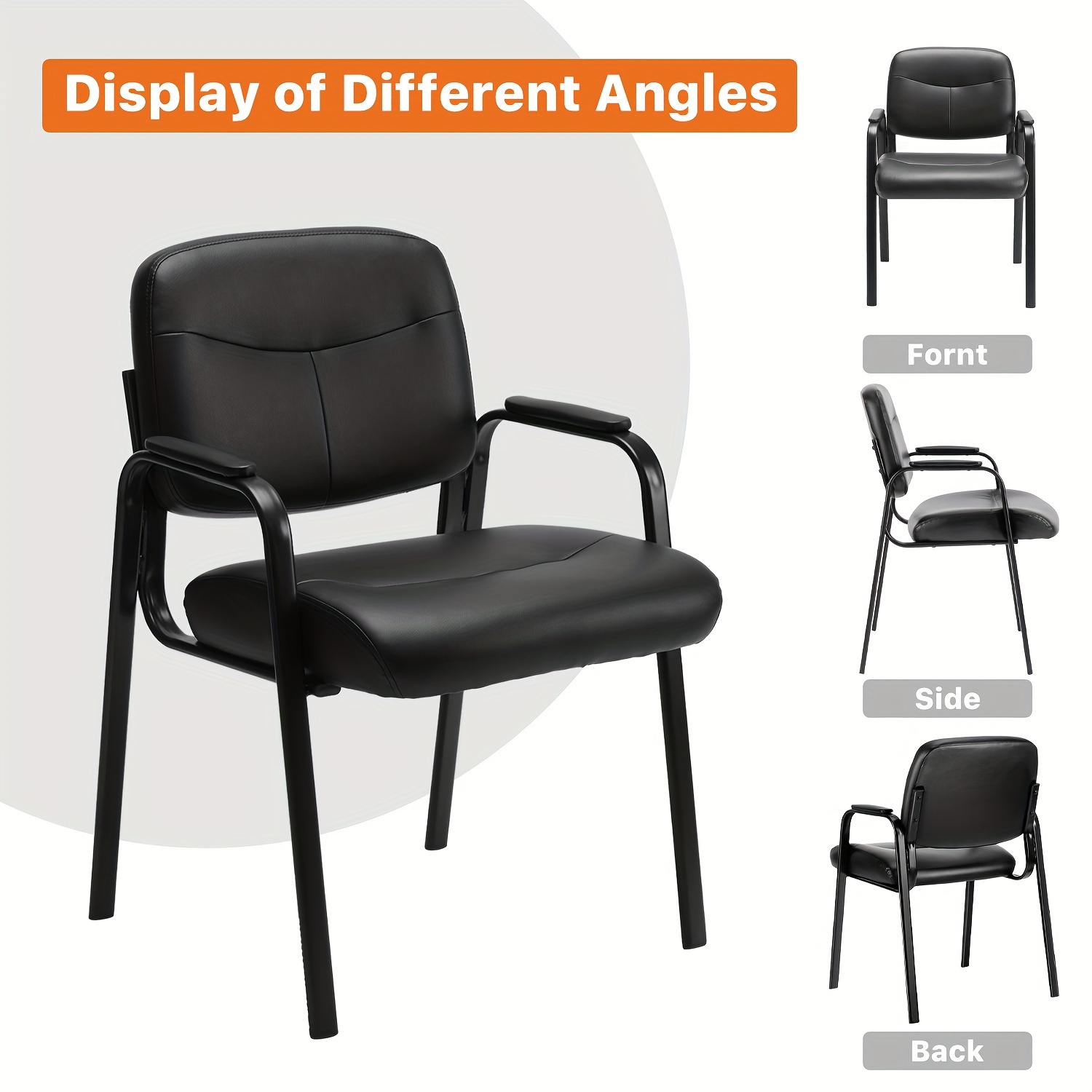 Waiting Room Chairs - 2pack - No Wheels - Leather Guest Chair With Padded Arm - Office Reception - Guest Chair - Conference Room - Lobby Table Side - Salon Home - Black