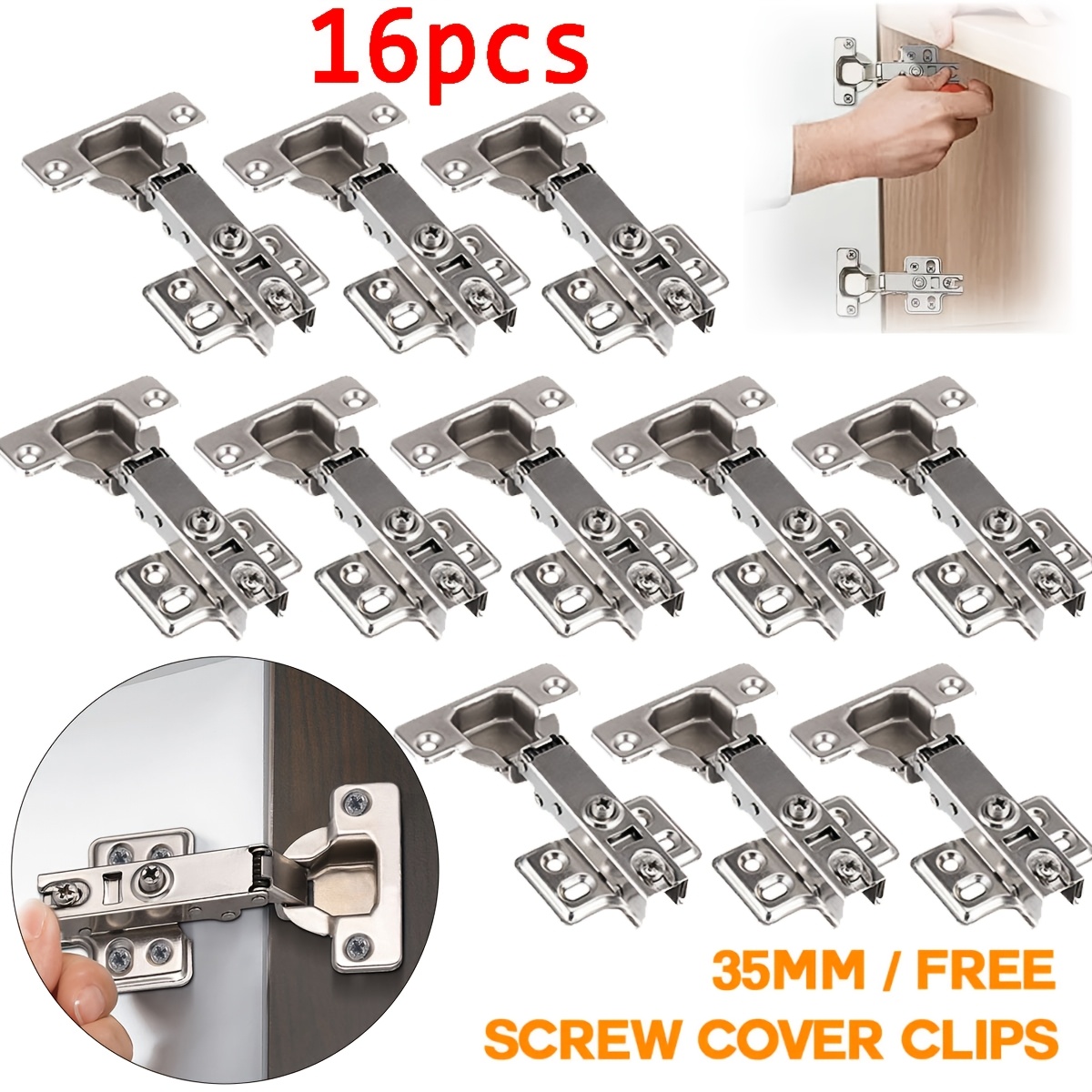 TEMU 16pcs Hinges For Cabinets, Cold-rolled Steel Wardrobe Door Hinges, Kitchen Cabinet Additions, Standard Door Hinges For Cabinets, Straight Arm