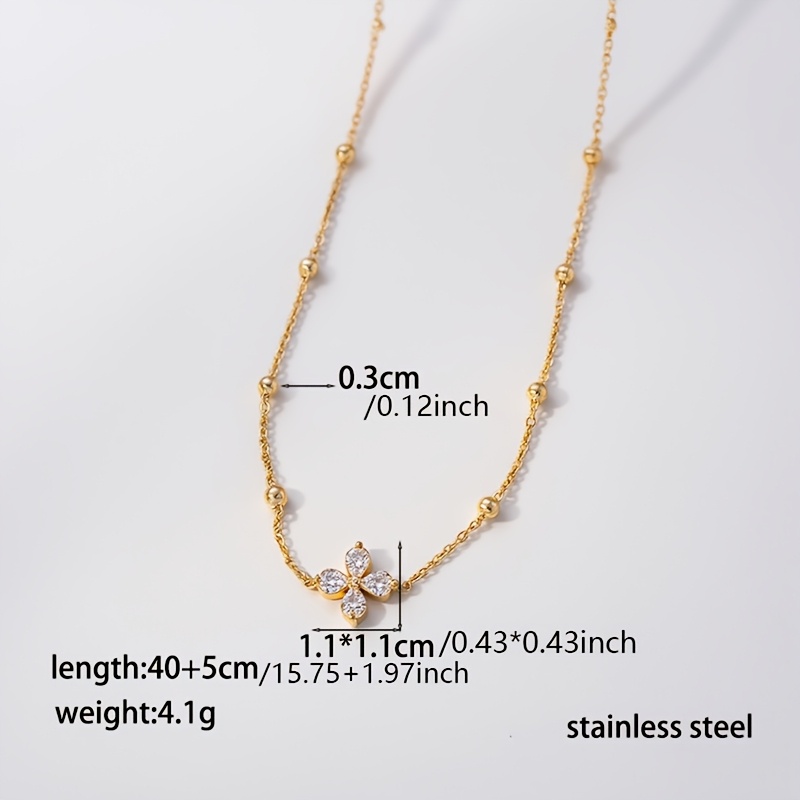 2pcs Double-Layer Fine Bead Clover Titanium Steel Jewelry Set
