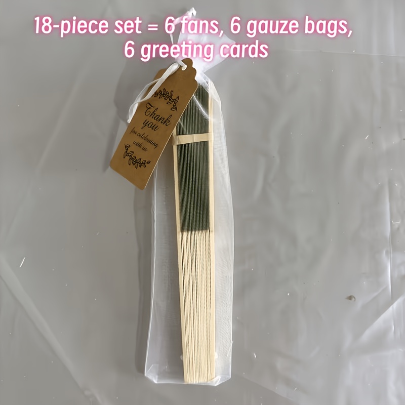 TEMU Ensemble de ventilateurs verts personnalisés, 18 pièces (6 ventilateurs, 6 sacs et 6 cartes de vœux), idéal pour cadeaux d'invités, cadeaux de