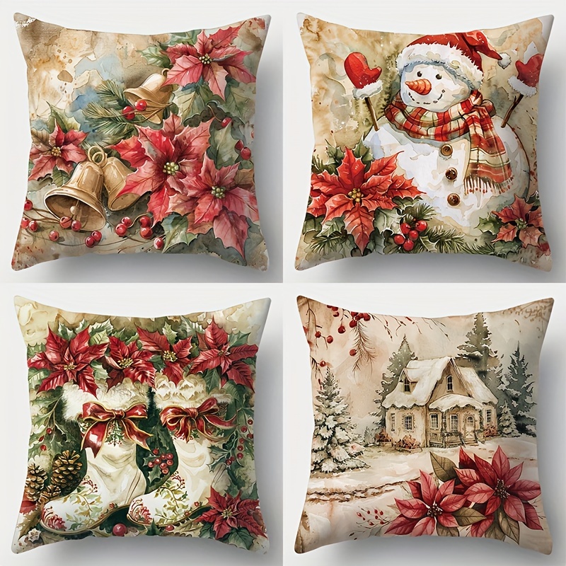 TEMU Set Of 4 Christmas Throw Pillow Covers 17.72" - Holiday Decorative Cushion Cases With Zipper For Living Room - Contemporary Style,