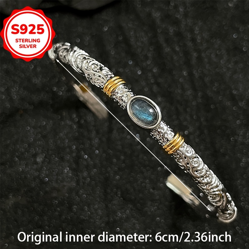 925 Hypoallergenic Retro Block Kufic Pattern Open Bangle
