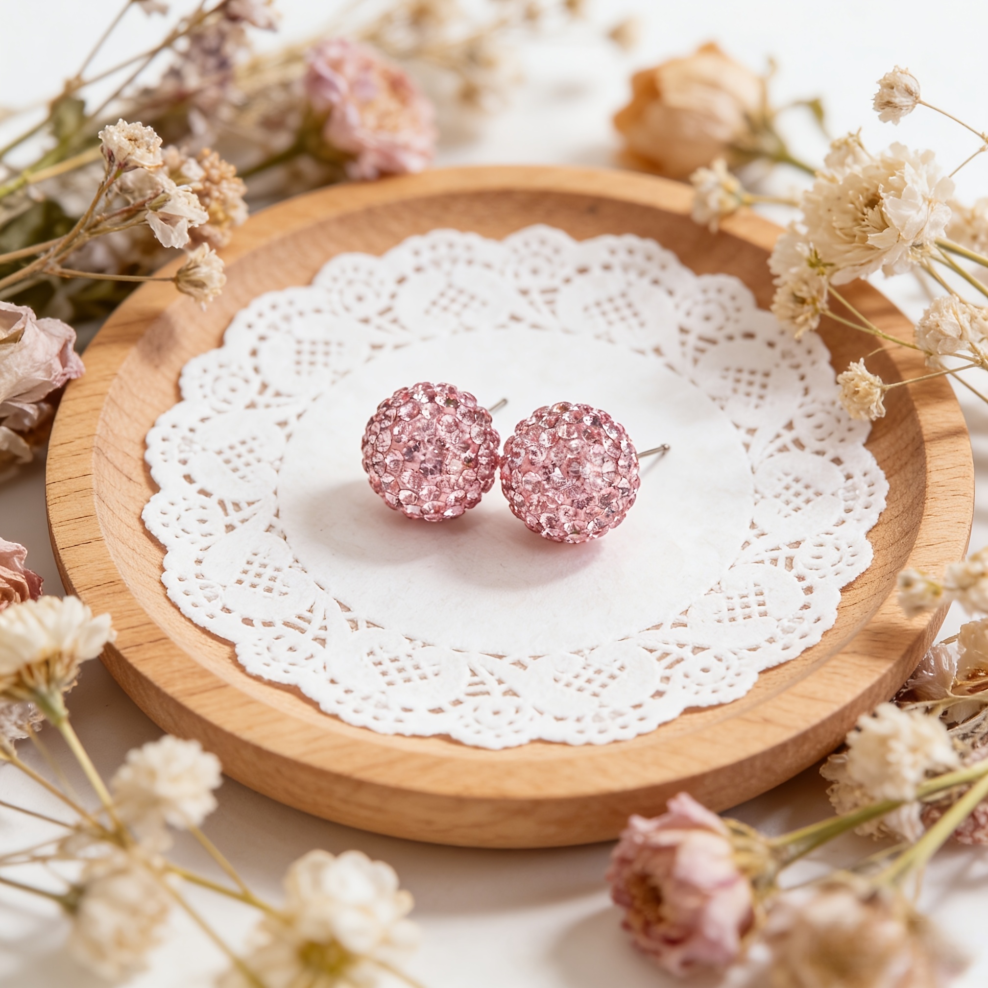 Lavender and Pink Rose Stud Earrings, Unique Macaron Design
