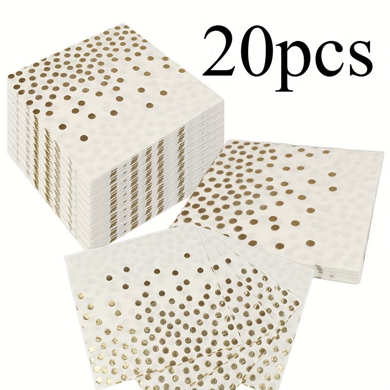 E-shop 20er-Set 2-lagige weiche goldene Folien-Polka-Dot-Servietten, 25 cm x 25 cm entfaltet, für Hochzeiten, Teepartys, Geburtstagsfeiern,
