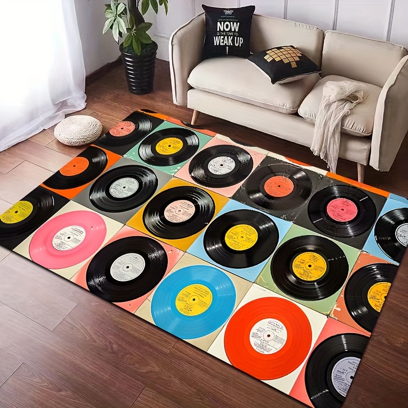 

Vinyl Record-inspired Multi-color Area Rugs - Perfect For Entryways, Living Rooms, Bedrooms, And Kitchens - Machine Washable - Rectangular Shape - 8mm Thick - Made Of Polyester